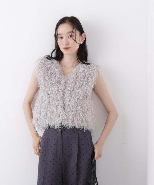 N.(N. Natural Beauty Basic)(エヌエヌナチュラルビューティーベーシック)の「フェザーヤーンニット(ベスト・レディース・グレー/ブラウン・フリ-)」の8枚目の写真