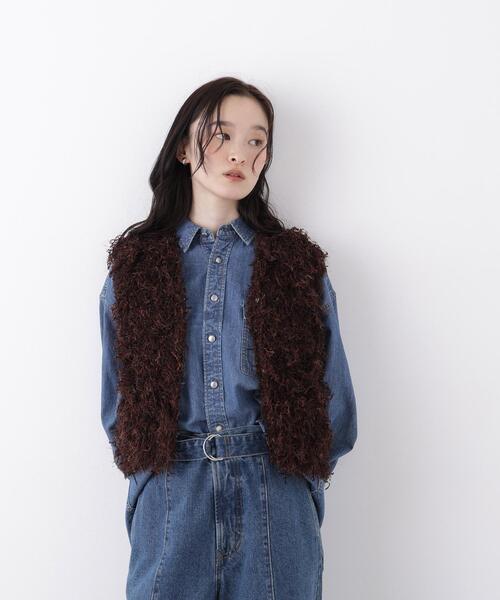 N.(N. Natural Beauty Basic)(エヌエヌナチュラルビューティーベーシック)の「フェザーヤーンニット(ベスト・レディース・グレー/ブラウン・フリ-)」の12枚目の写真