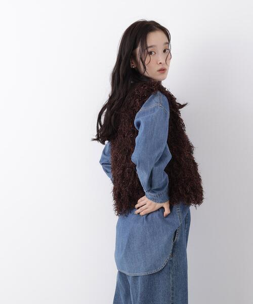N.(N. Natural Beauty Basic)(エヌエヌナチュラルビューティーベーシック)の「フェザーヤーンニット(ベスト・レディース・グレー/ブラウン・フリ-)」の14枚目の写真