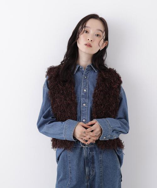 N.(N. Natural Beauty Basic)(エヌエヌナチュラルビューティーベーシック)の「フェザーヤーンニット(ベスト・レディース・グレー/ブラウン・フリ-)」の16枚目の写真