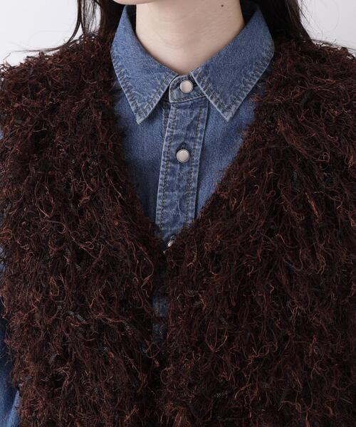 N.(N. Natural Beauty Basic)(エヌエヌナチュラルビューティーベーシック)の「フェザーヤーンニット(ベスト・レディース・グレー/ブラウン・フリ-)」の6枚目の写真