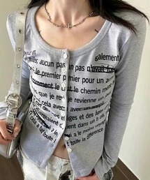 コンパクトレタリングプリントタイトカーディガン