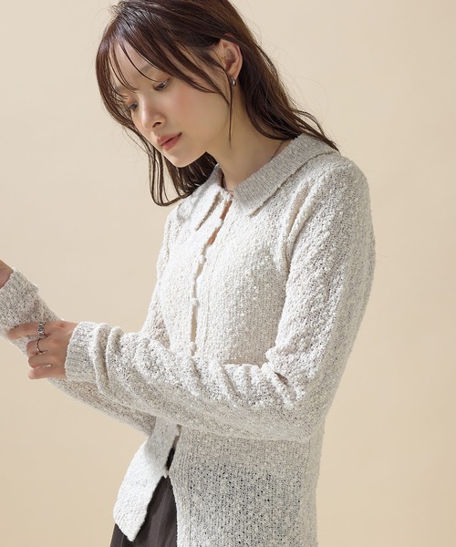 en CAnAF（エンカナフ）の「【上品見えする秋カーデ】ツイード風mixスラブ クルミ釦カーディガン（カーディガン/ボレロ・レディース・ブラック/ベージュ/グリーン/ブラウン・フリー）」の21枚目の写真