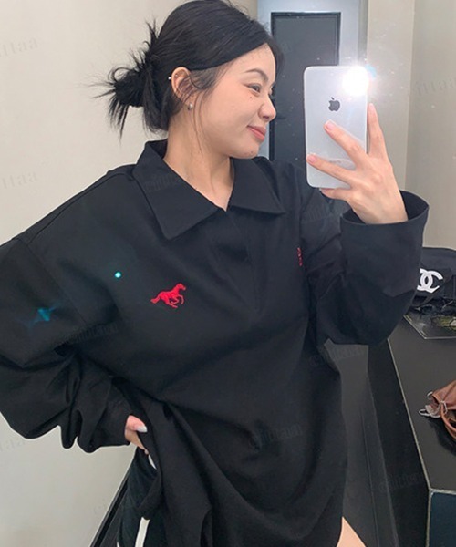 Dalfwin(ダールフィン)の「OISIS刺繍デザイン スキッパー長袖Tシャツ(Tシャツ/カットソー・レディース・ホワイト/ブラック/グレー・FREE)」の16枚目の写真