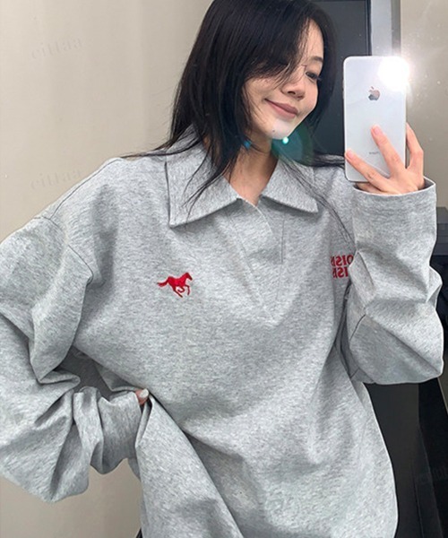 Dalfwin(ダールフィン)の「OISIS刺繍デザイン スキッパー長袖Tシャツ(Tシャツ/カットソー・レディース・ホワイト/ブラック/グレー・FREE)」の22枚目の写真