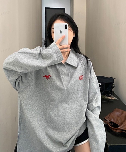 Dalfwin(ダールフィン)の「OISIS刺繍デザイン スキッパー長袖Tシャツ(Tシャツ/カットソー・レディース・ホワイト/ブラック/グレー・FREE)」の19枚目の写真