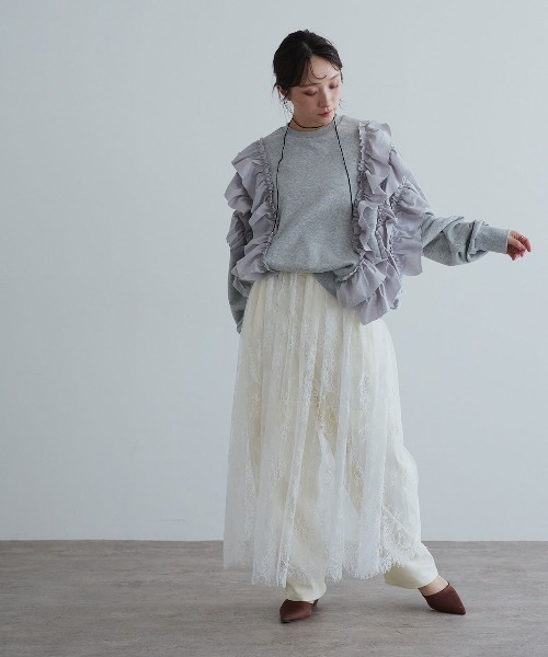 W:Huku（フーク）の「シアーレース フレア ロングスカート / Sheer Lace Flared Long Skirt（スカート・レディース・ブラック/ホワイト・FREE）」の12枚目の写真