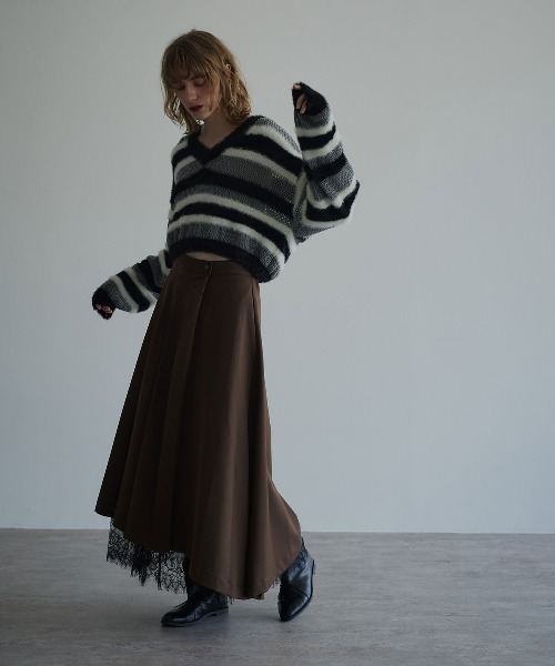 W:Huku（フーク）の「シアーレース フレア ロングスカート / Sheer Lace Flared Long Skirt（スカート・レディース・ブラック/ホワイト・FREE）」の18枚目の写真