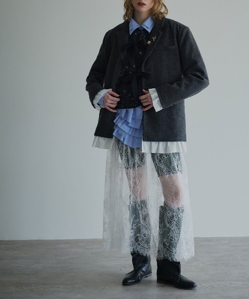 W:Huku（フーク）の「シアーレース フレア ロングスカート / Sheer Lace Flared Long Skirt（スカート・レディース・ブラック/ホワイト・FREE）」の20枚目の写真