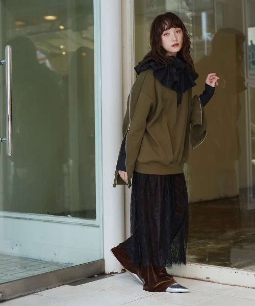 W:Huku（フーク）の「シアーレース フレア ロングスカート / Sheer Lace Flared Long Skirt（スカート・レディース・ブラック/ホワイト・FREE）」の21枚目の写真