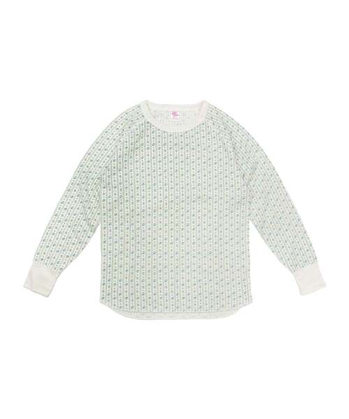 JEMORGAN(ジェーイーモーガン)の「【JEMORGAN LONG JOHNS】 CVCワッフル 花柄ラグランパック入りロンT(JD073-59S)(Tシャツ/カットソー・レディース・ホワイト系1/ホワイト系2・フリー)」の2枚目の写真