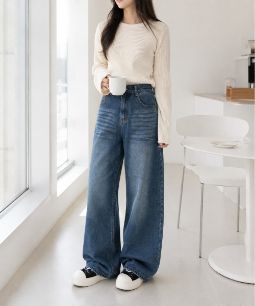 Mku Ekta(ムクエクタ)の「韓国レトロスタイルメンズライクジーンズ(デニムパンツ・レディース・ブルー/ブラック・M/L)」の22枚目の写真