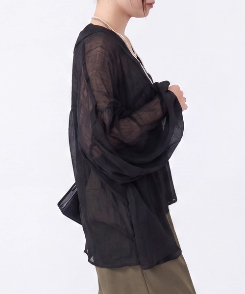 SELECT LEVERY(セレクトリベリー)の「無地ドットシアーワッシャーVネックブラウス(シャツ/ブラウス・レディース・ブラック/アイボリー/ブラウン/ブラウン系その他/ブラック系その他・MEDIUM)」の14枚目の写真