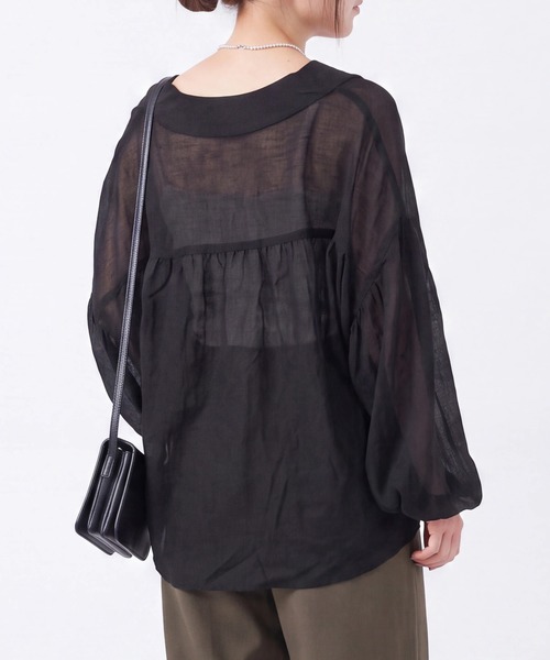 SELECT LEVERY(セレクトリベリー)の「無地ドットシアーワッシャーVネックブラウス(シャツ/ブラウス・レディース・ブラック/アイボリー/ブラウン/ブラウン系その他/ブラック系その他・MEDIUM)」の15枚目の写真