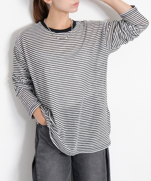 cepo(セポ)の「シアーボーダーロングスリーブTee(Tシャツ/カットソー・レディース・ブラック系/ホワイト系・M)」の1枚目の写真
