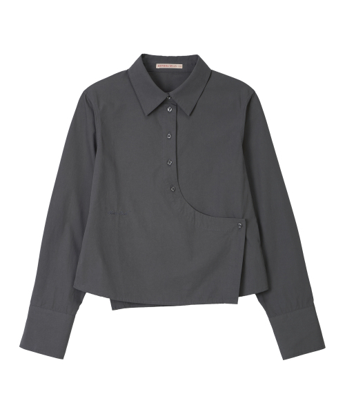 BITTER CELLS(ビターセルズ)の「ツイストクロップシャツ-チャコール(シャツ/ブラウス・レディース・その他・SMALL/MEDIUM)」の2枚目の写真