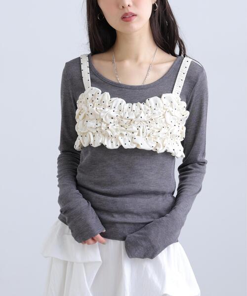 FREE'S MART(フリーズマート)の「◆シャーリングドットビスチェセットシアーカットソー(Tシャツ/カットソー・レディース・ブラウン/ホワイト/グレー・FREE)」の10枚目の写真