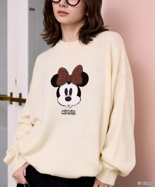 PUBLUX(パブリュクス)の「PUBLUX/パブリュクス Minnie Mouse/ミニーマウス/相良刺繍ニット 限定展開(ニット/セーター・レディース・チャコールグレー/ナチュラル/グレー・フリ-)」の6枚目の写真