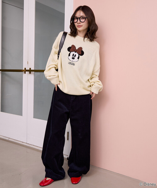 PUBLUX(パブリュクス)の「PUBLUX/パブリュクス Minnie Mouse/ミニーマウス/相良刺繍ニット 限定展開(ニット/セーター・レディース・チャコールグレー/ナチュラル/グレー・フリ-)」の7枚目の写真