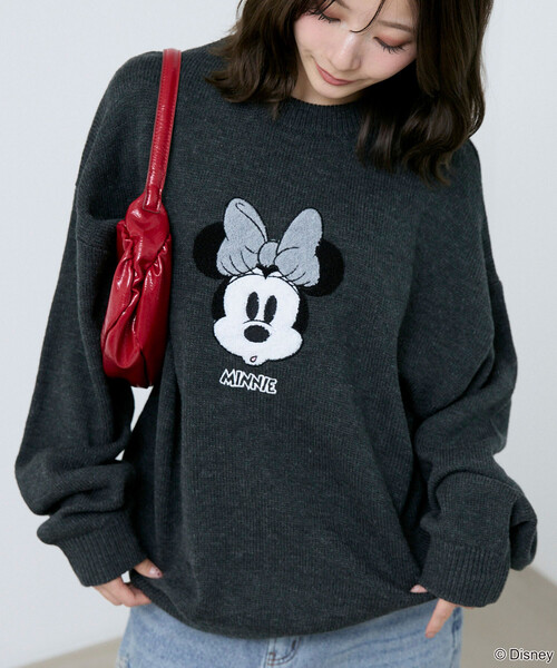 PUBLUX(パブリュクス)の「PUBLUX/パブリュクス Minnie Mouse/ミニーマウス/相良刺繍ニット 限定展開(ニット/セーター・レディース・チャコールグレー/ナチュラル/グレー・フリ-)」の13枚目の写真