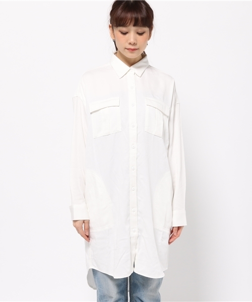 MOUSSY（マウジー）の「LONG KHAKI SHIRT（シャツ/ブラウス・レディース・ライトカーキ/ライトベージュ/ホワイト・FREE）」の10枚目の写真