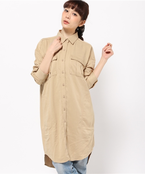 MOUSSY（マウジー）の「LONG KHAKI SHIRT（シャツ/ブラウス・レディース・ライトカーキ/ライトベージュ/ホワイト・FREE）」の8枚目の写真