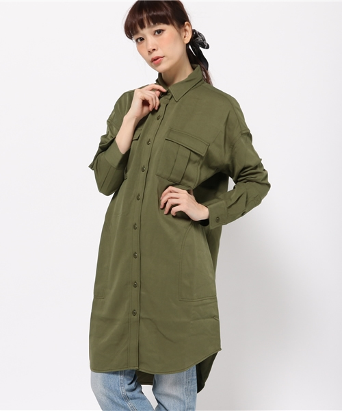 MOUSSY（マウジー）の「LONG KHAKI SHIRT（シャツ/ブラウス・レディース・ライトカーキ/ライトベージュ/ホワイト・FREE）」の9枚目の写真