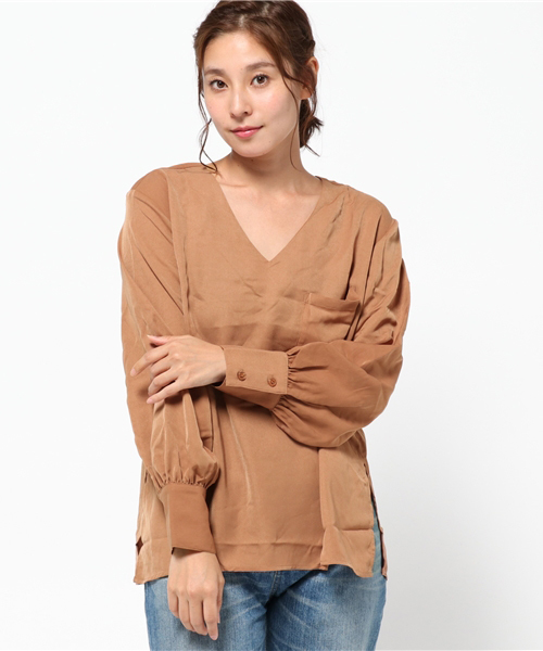 VENCEEXCHANGE(ヴァンスエクスチェンジ)の「フェザウント風ブラウス(シャツ/ブラウス・レディース・オフホワイト/ダークグリーン/ブラウン・MEDIUM)」の1枚目の写真