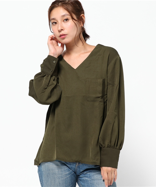 VENCEEXCHANGE(ヴァンスエクスチェンジ)の「フェザウント風ブラウス(シャツ/ブラウス・レディース・オフホワイト/ダークグリーン/ブラウン・MEDIUM)」の3枚目の写真