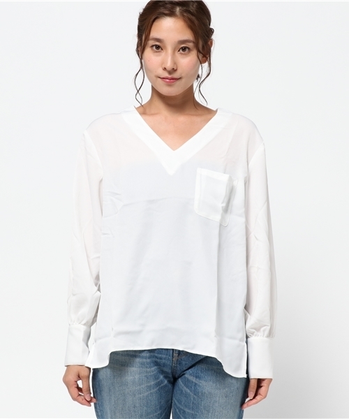 VENCEEXCHANGE(ヴァンスエクスチェンジ)の「フェザウント風ブラウス(シャツ/ブラウス・レディース・オフホワイト/ダークグリーン/ブラウン・MEDIUM)」の4枚目の写真