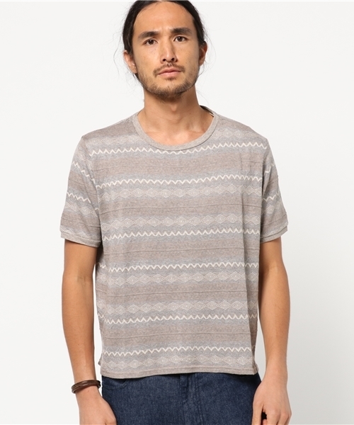 rovtski(ロフトスキー)の「綿モダールジャガードBIG TEE(Tシャツ/カットソー・メンズ・ネイビー/ブラウン/グレー・LARGE/MEDIUM)」の2枚目の写真