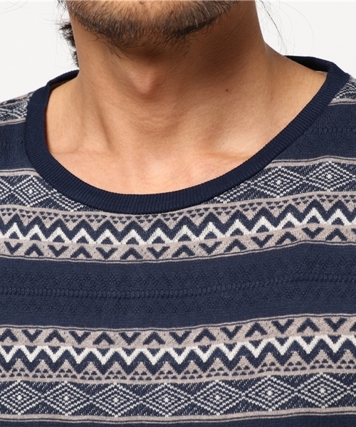 rovtski(ロフトスキー)の「綿モダールジャガードBIG TEE(Tシャツ/カットソー・メンズ・ネイビー/ブラウン/グレー・LARGE/MEDIUM)」の6枚目の写真