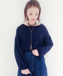 mysty woman | チョーカー付きジャガードボリューム袖プルオーバー(Tシャツ/カットソー)