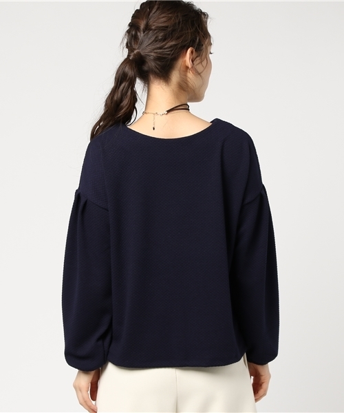 mysty woman（ミスティウーマン）の「チョーカー付きジャガードボリューム袖プルオーバー（Tシャツ/カットソー・レディース・ネイビー/ピンク系その他/オフホワイト/ボルドー・FREE）」の7枚目の写真