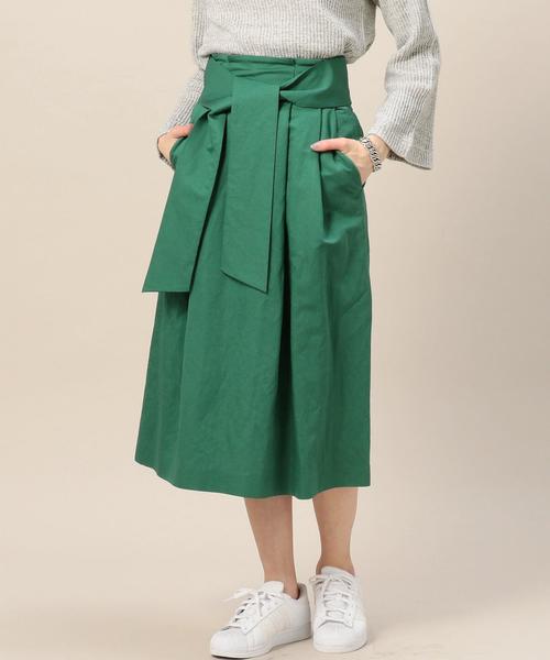 BEAUTY&YOUTH UNITED ARROWS(ビューティーアンドユースユナイテッドアローズ)の「BY コットンミックス ミドル丈 ベルトスカート◆(スカート・レディース・ケリー/ベージュ/ライトブルー・SMALL/MEDIUM)」の2枚目の写真
