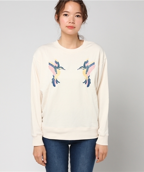 DOUBLE NAME(ダブルネーム)の「裏毛プルオーバー(coloful bird刺繍)(Tシャツ/カットソー・レディース・ブラック/オフホワイト/杢グレー/サックスブルー・FREE)」の6枚目の写真