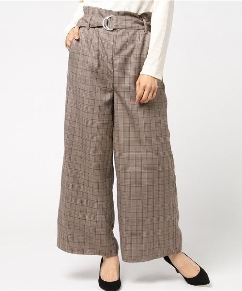 INTERPLANET（インタープラネット）の「グレンチェックベルト付ワイドパンツ（その他パンツ・レディース・ブラック/ブラウン・FREE）」の2枚目の写真
