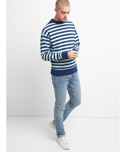 GAP（ギャップ）の「Gap インディゴプルオーバー スウェットシャツ（フレンチテリー）（スウェット・メンズ・ダークインディゴブルー/ホワイト×ブルー・L/M/S/XL/XS）」の6枚目の写真