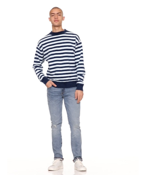 GAP（ギャップ）の「Gap インディゴプルオーバー スウェットシャツ（フレンチテリー）（スウェット・メンズ・ダークインディゴブルー/ホワイト×ブルー・L/M/S/XL/XS）」の3枚目の写真