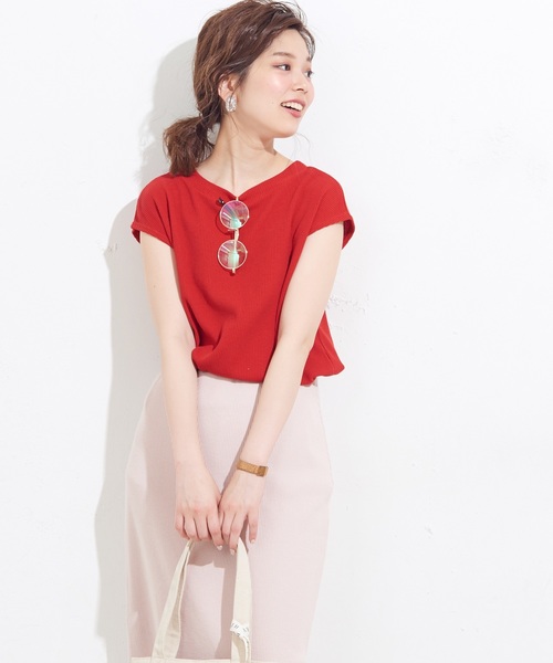 natural couture（ナチュラルクチュール）の「ワッフルTシャツ（Tシャツ/カットソー・レディース・アイボリー/ブラック/トップグレー/ピンクベージュ/レッド・FREE）」の5枚目の写真