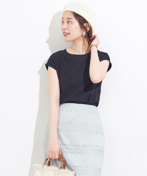 natural couture（ナチュラルクチュール）の「ワッフルTシャツ（Tシャツ/カットソー・レディース・アイボリー/ブラック/トップグレー/ピンクベージュ/レッド・FREE）」の2枚目の写真