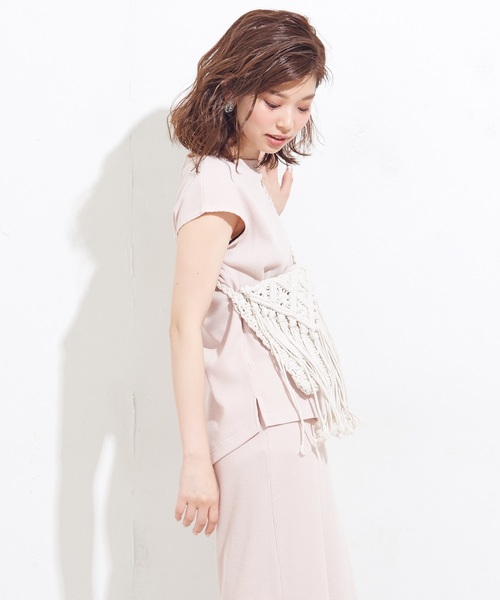 natural couture（ナチュラルクチュール）の「ワッフルTシャツ（Tシャツ/カットソー・レディース・アイボリー/ブラック/トップグレー/ピンクベージュ/レッド・FREE）」の7枚目の写真