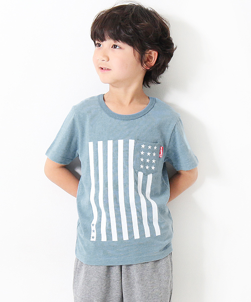 devirock（デビロック）の「カットデニム星条旗プリント半袖Tシャツ カットソー（Tシャツ/カットソー・キッズ・ネイビー/サックスブルー・110cm/100cm/120cm/130cm/140cm/150cm/160cm）」の2枚目の写真