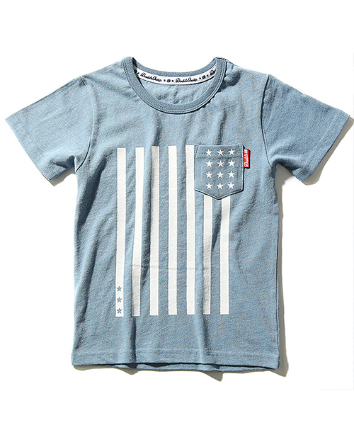 devirock（デビロック）の「カットデニム星条旗プリント半袖Tシャツ カットソー（Tシャツ/カットソー・キッズ・ネイビー/サックスブルー・110cm/100cm/120cm/130cm/140cm/150cm/160cm）」の3枚目の写真