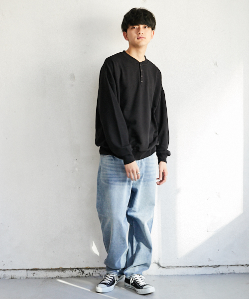 PairPair(ペアペア)の「裏毛ヘンリーネックプルオーバー(Tシャツ/カットソー・メンズ・ブラック/ベージュ/ライトグリーン・FREE)」の5枚目の写真