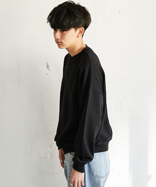 PairPair(ペアペア)の「裏毛ヘンリーネックプルオーバー(Tシャツ/カットソー・メンズ・ブラック/ベージュ/ライトグリーン・FREE)」の8枚目の写真