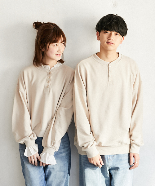 PairPair(ペアペア)の「裏毛ヘンリーネックプルオーバー(Tシャツ/カットソー・メンズ・ブラック/ベージュ/ライトグリーン・FREE)」の10枚目の写真