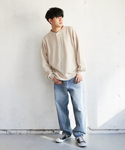 PairPair(ペアペア)の「裏毛ヘンリーネックプルオーバー(Tシャツ/カットソー・メンズ・ブラック/ベージュ/ライトグリーン・FREE)」の11枚目の写真