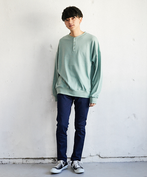PairPair(ペアペア)の「裏毛ヘンリーネックプルオーバー(Tシャツ/カットソー・メンズ・ブラック/ベージュ/ライトグリーン・FREE)」の18枚目の写真