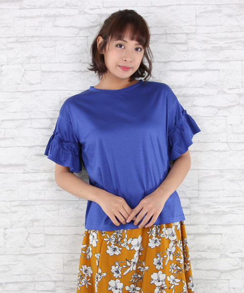 sabstreet my standard(サブストリートマイスタンダード)の「フレアスリーブカットソー【大きいサイズ対応】【9号(M)~15号(3L)】(Tシャツ/カットソー・レディース・ホワイト/ブルー/ネイビー/マスタード・9号/15号)」の1枚目の写真